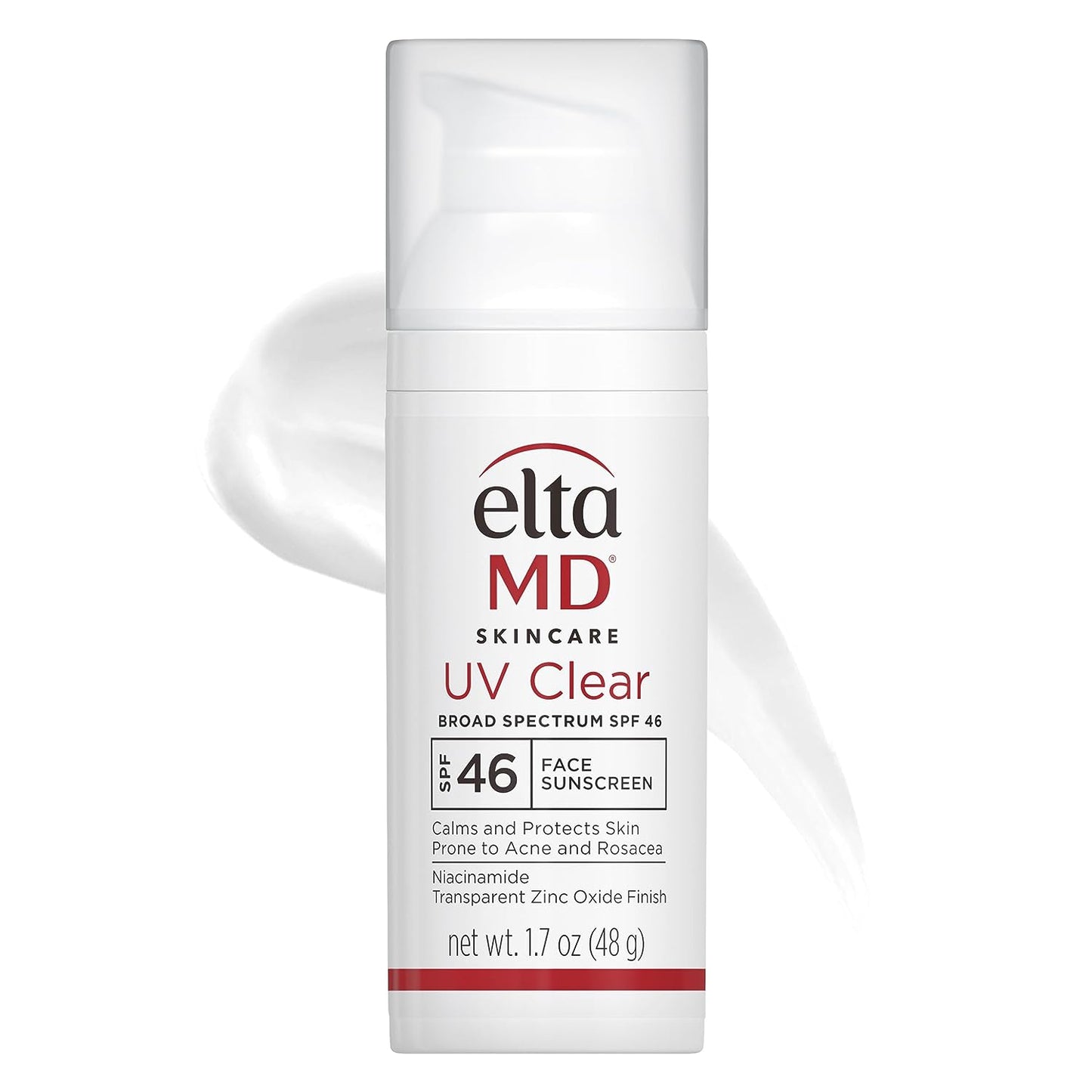 EltaMD UV Clear Face Sunscreen, SPF 46 Oil Free Sunscreen with Zinc Oxide, Protects and Calms Sensitive Skin and Acne-Prone Skin, Lightweight, Silky, Dermatologist Recommended, 1.7 oz Pump