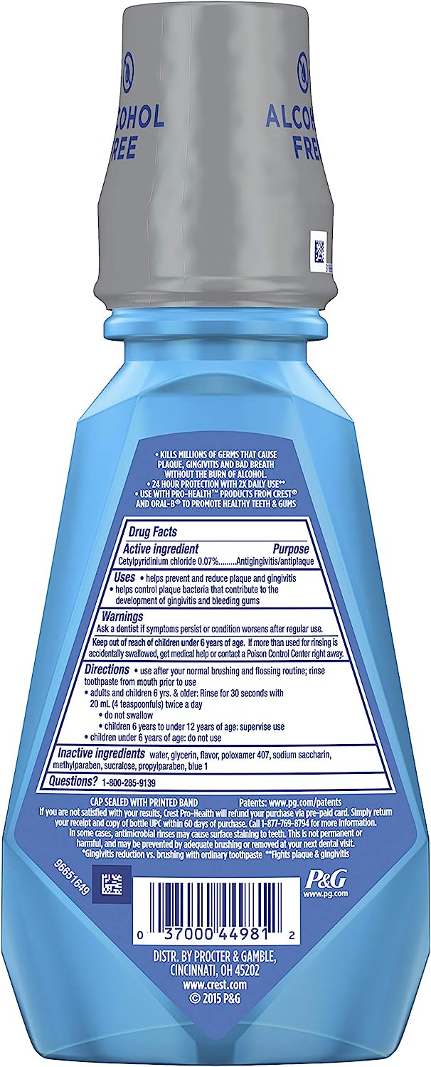 (3 pack) Crest Pro-Health Mouthwash, Alcohol Free, Clean Mint Multi-Protection, 500 mL (16.9 fl oz)