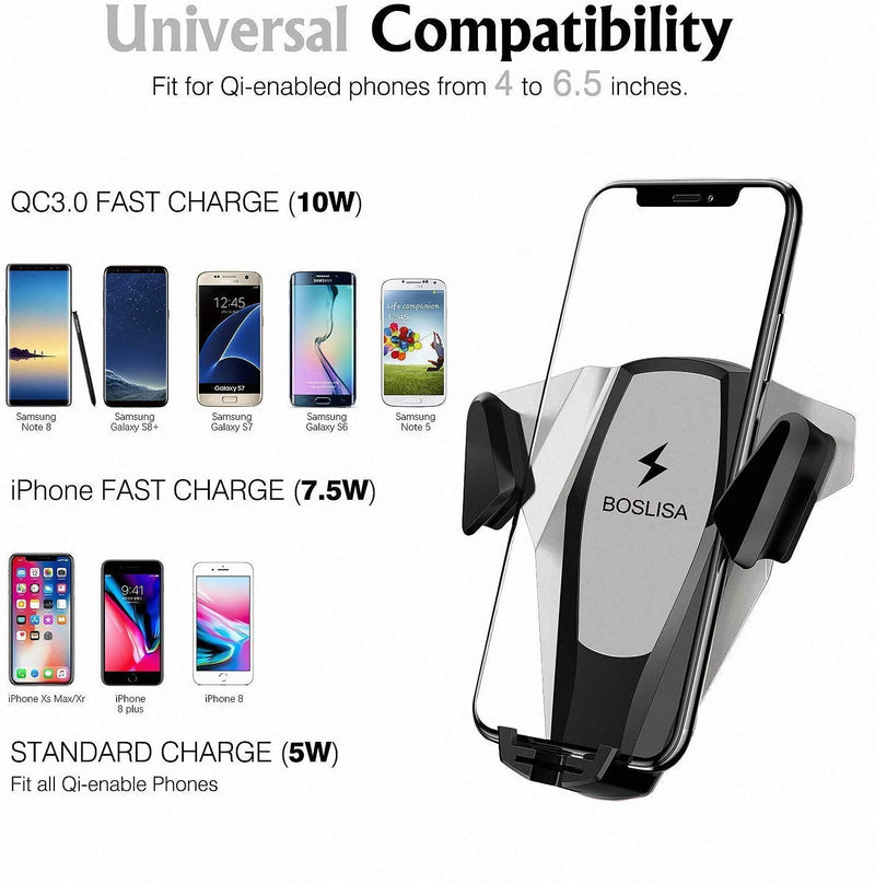 Cellphone Mount for Car Vent Wireless charge Fast Charger  Micro usb Silver