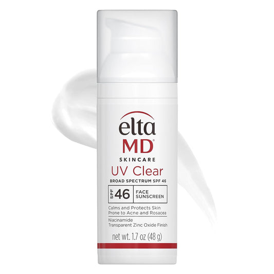 EltaMD UV Clear Face Sunscreen, SPF 46 Oil Free Sunscreen with Zinc Oxide, Protects and Calms Sensitive Skin and Acne-Prone Skin, Lightweight, Silky, Dermatologist Recommended, 1.7 oz Pump
