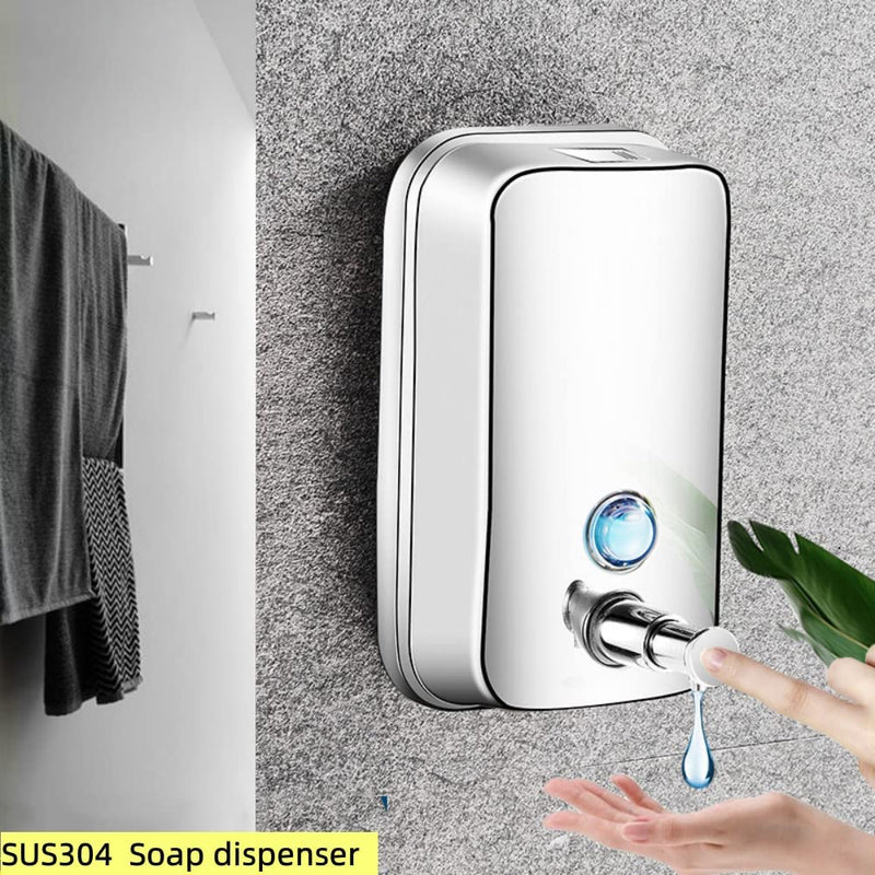 500ML -18oZ Stainless Steel Hand Soap Dispenser Wall Mount Soap Dispenser with Key and Screws Hand Dispenser Shampoo Shower Gel Lotion Container Dispenser for Restroom (500ml)