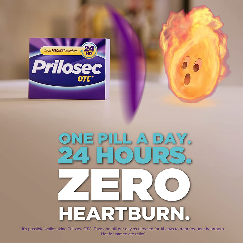 Prilosec OTC, Omeprazole Delayed Release 20mg, Acid Reducer, Treats Frequent Heartburn for 24 Hour Relief, All Day, All Night*, Wildberry Flavor, 20mg, 42 Tablets G