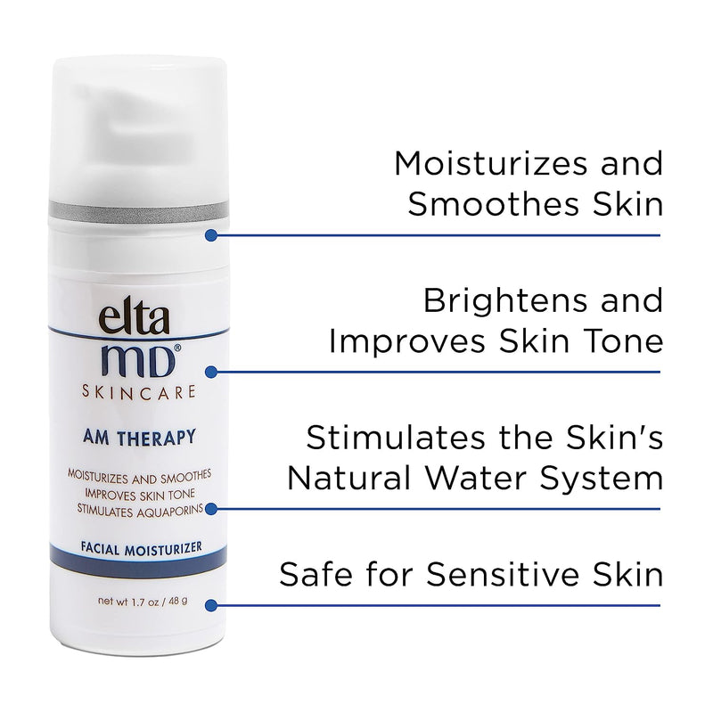 EltaMD AM Therapy Facial Moisturizer Lotion, Oil Free Face Moisturizer with Hyaluronic Acid, Hydrates and Moisturizes Skin, Lightweight Formula, Safe for Sensitive Skin, 1.7 oz Pump