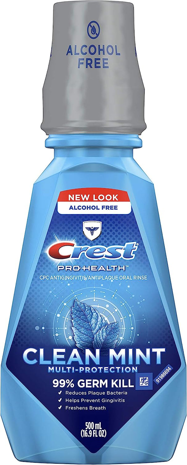 (3 pack) Crest Pro-Health Mouthwash, Alcohol Free, Clean Mint Multi-Protection, 500 mL (16.9 fl oz)